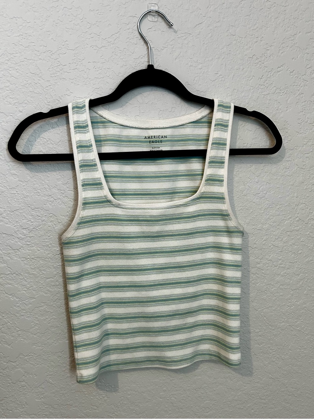 American Eagle Outfitters Mint and White Striped Ribbed Tank